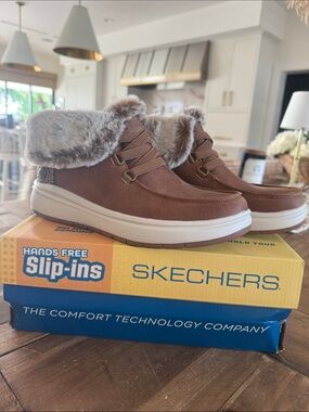 Skechers Women's Brown Faux-Fur Slip-Ins with White Sole